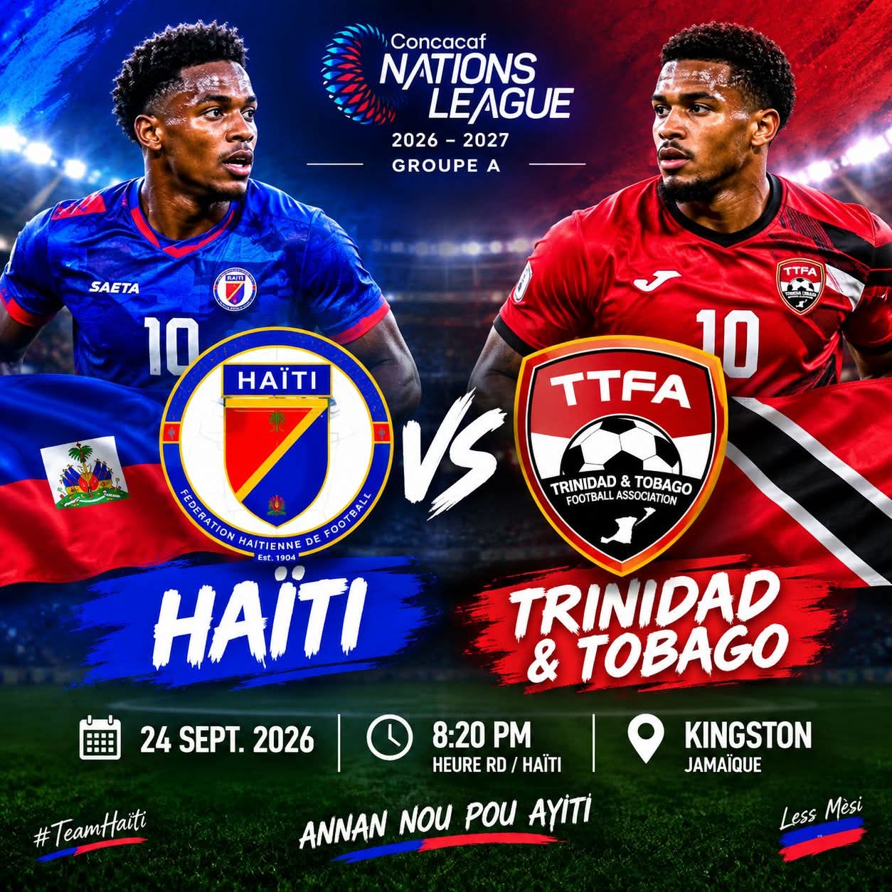 Ligue des Nations de la Concacaf: Haïti affrontera ce soir Trinité-et-Tobago à Kingston, Jamaïque
